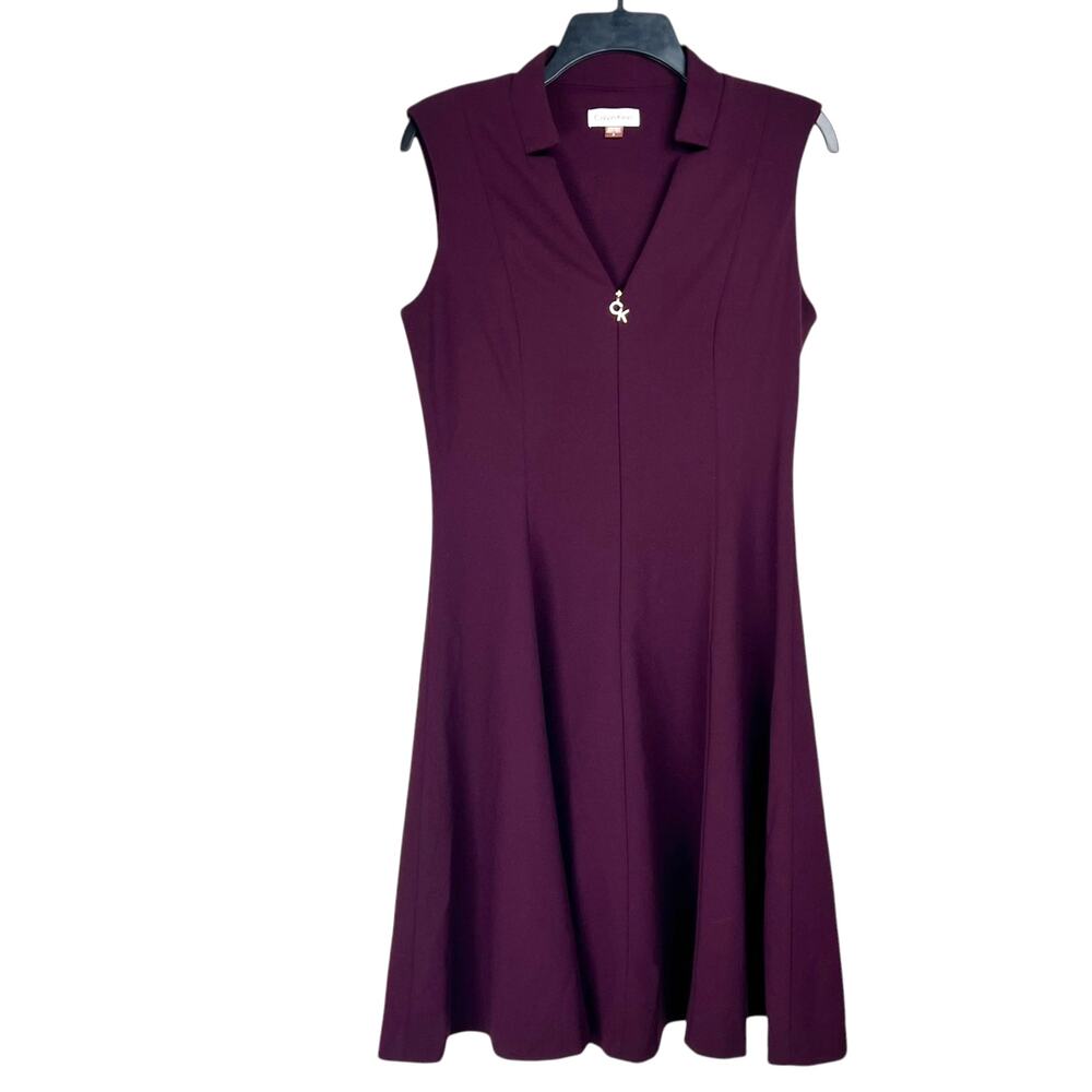 Calvin Klein Women's Size 8 Plum Sleeveless Scuba Crepe A-Line Flare Dress